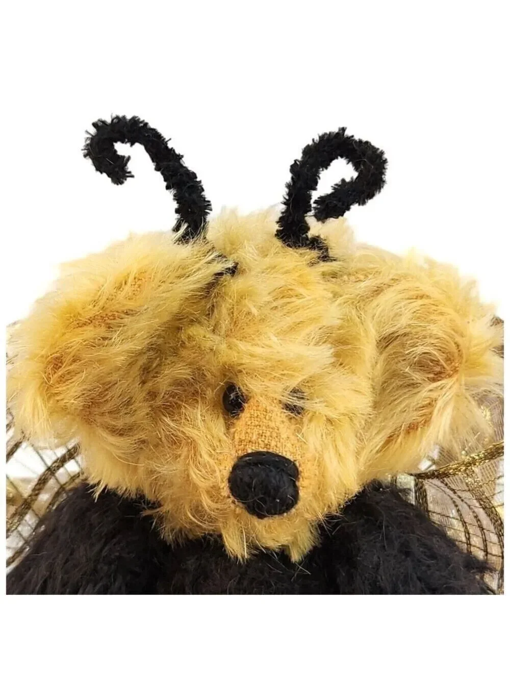 Vintage Handmade Bumblebee Teddy Bear Weighted Plush Golden Ribbon Bow